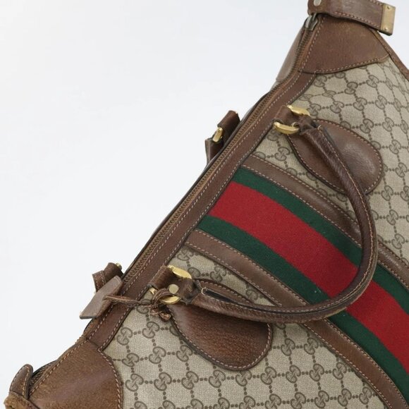 GUCCI GG Supreme Web Sherry Line Boston Bag PVC Beige Gold - Picture 6 of 16